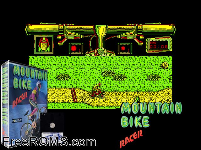 Mountain Bike Racer (UK) (19xx) [h1] Amstrad CPC game showing 3D box cover and gameplay screenshot